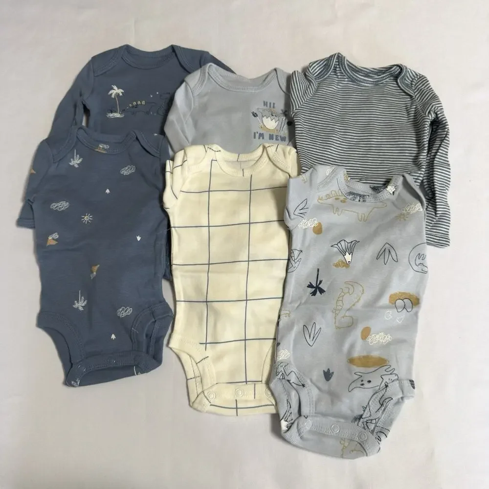 Carter's Baby Boy's Bodysuit Set 6 Pack Long Sleeve Newborn Dinosaurs Blue
